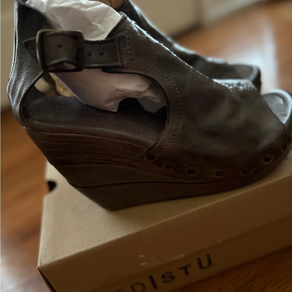 Bed Stu Dark Brown Leather Wedges
